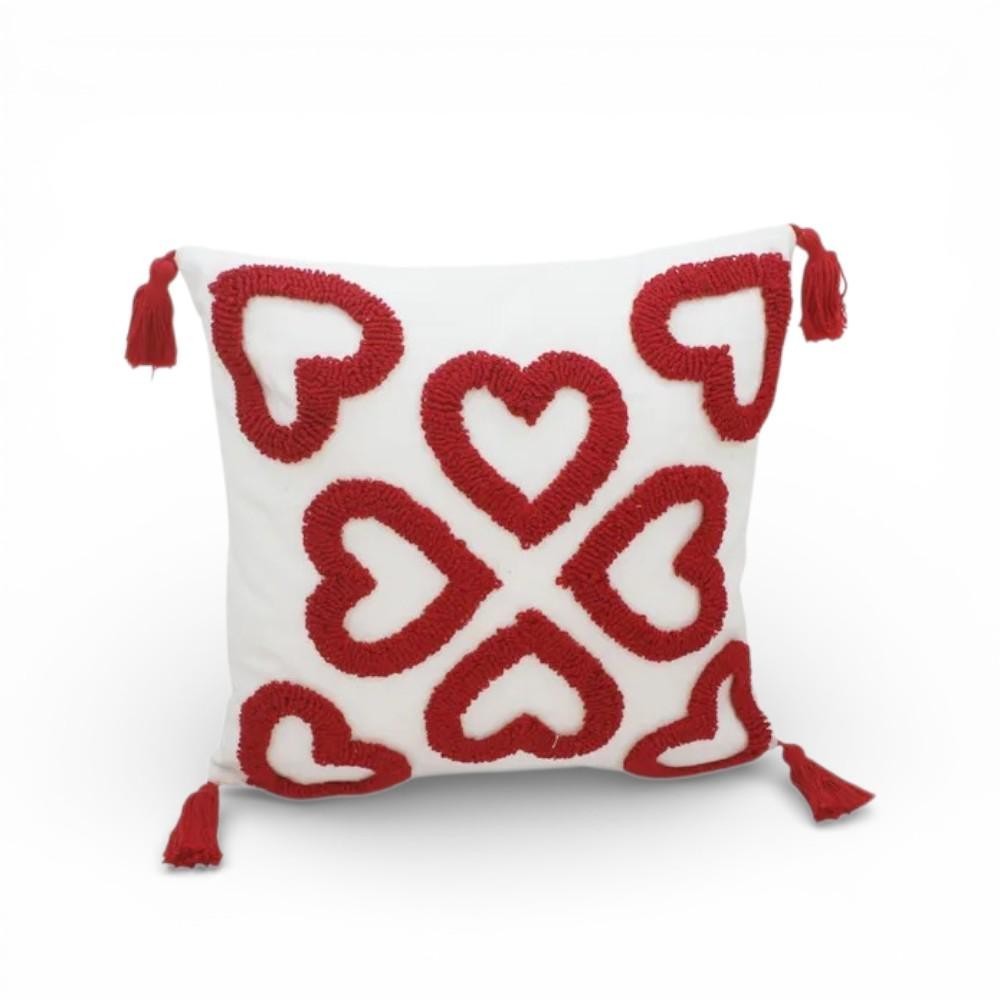 CUSCINO QUADRATO CON RICAMO CUORI 45X45